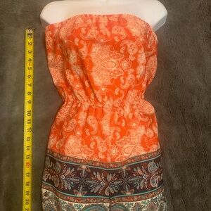 Orange Paisley Strapless Dress